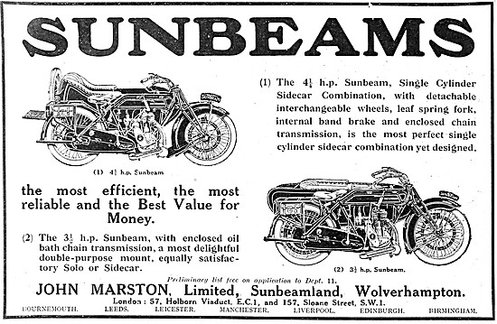John Marston Sunbeam Motor Cycle Combinations 1921 Models        