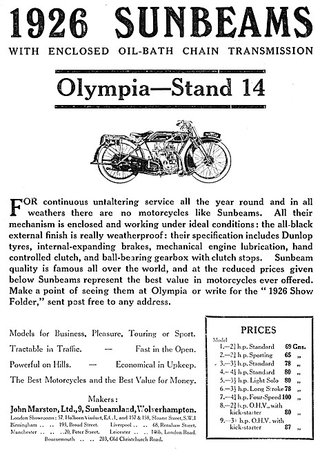 The Full  Range Of Sunbeam Motor Cycles For 1925                 