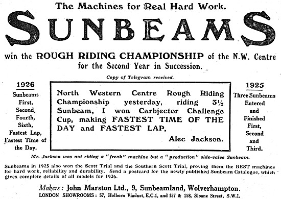 Sunbeam Motor Cycles 1926 Advert                                 