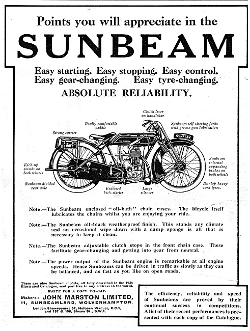 1926 Sunbeam Motor Cycle Advert                                  