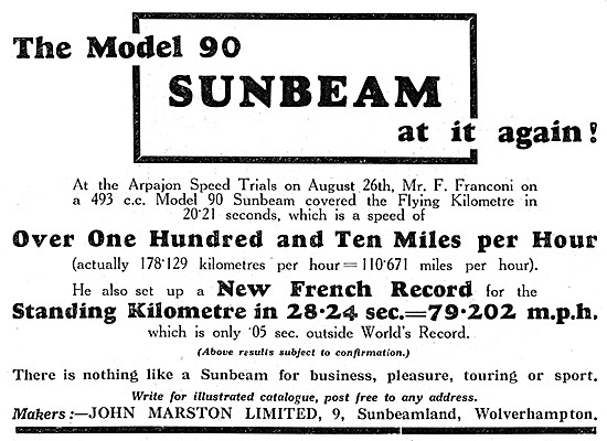 Sunbeam Motor Cycles 192 Advert                                  