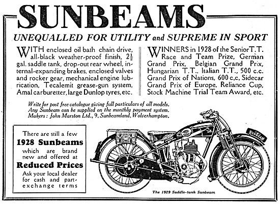 1929 Saddle Tank Sunbeam Motor Cycle                             
