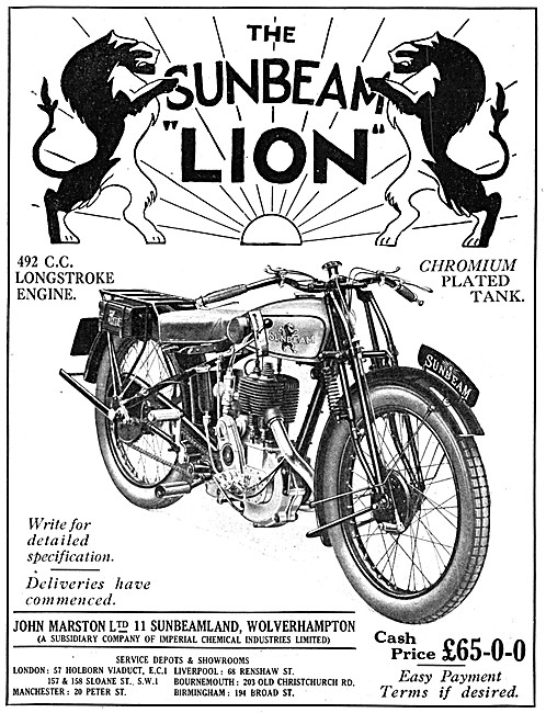 1930 Sunbeam Lion 492 cc Longstroke Engine                       