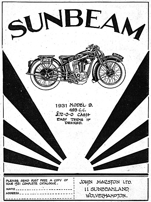 Sunbeam Model 9 493 cc  Motor Cycle 1931                         