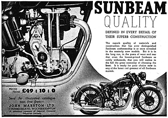 1936 Sunbeam OHV Singles Motor Cycles                            