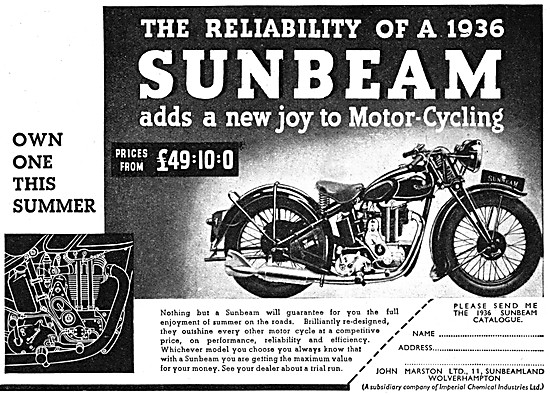 1936 Sunbeam Motor Cycles Advert                                 