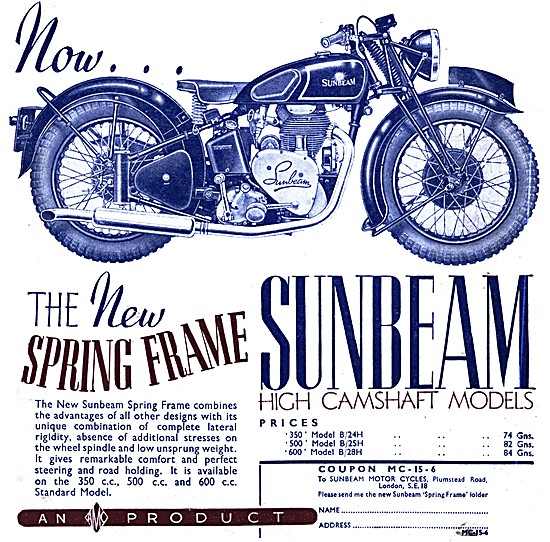 1939 Sunbeam OHC Motor Cycles - Sunbeam Model B/28H 600 cc       