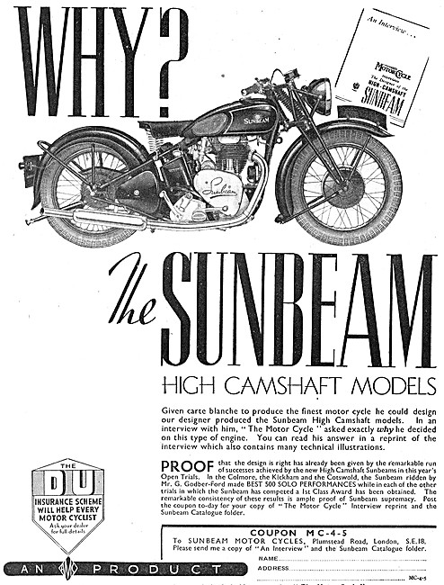 1939 Sunbeam High Camshaft Motor Cycles                          