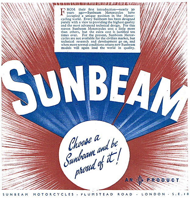 Sunbeam Motorcycles 1941 Advert                                  