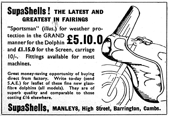 1964 Butler Supa Shells Motor Cycle Fairings                     