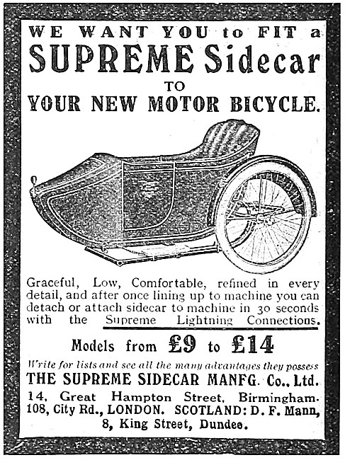 Supreme Sidecars 1914 Models                                     