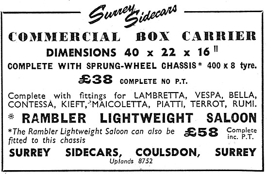 1957 Surrey SidecarsCommercial Box Carrier Advert                