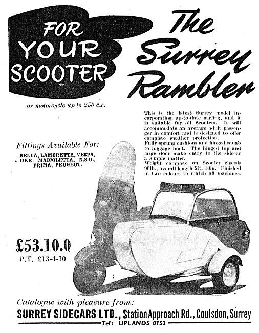 1958 Surrey Rambler Motor Scooter Sidecars                       