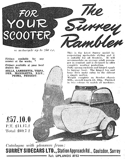 1959 Surrey Rambler Motor Scooter Sidecar                        