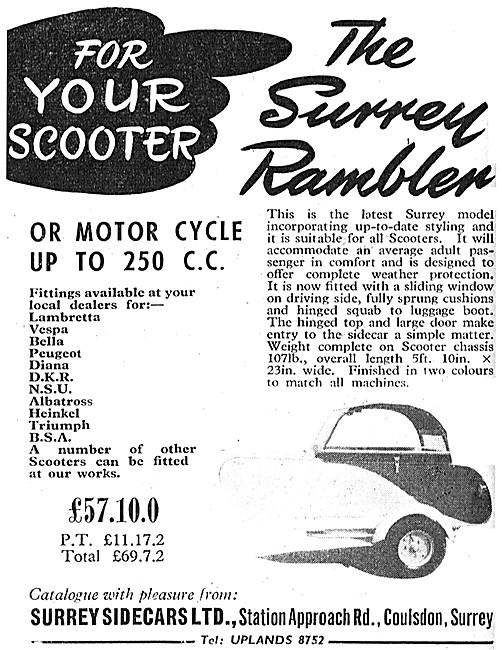 1960 Surrey Rambler Lightweight Scooter Sidecar                  