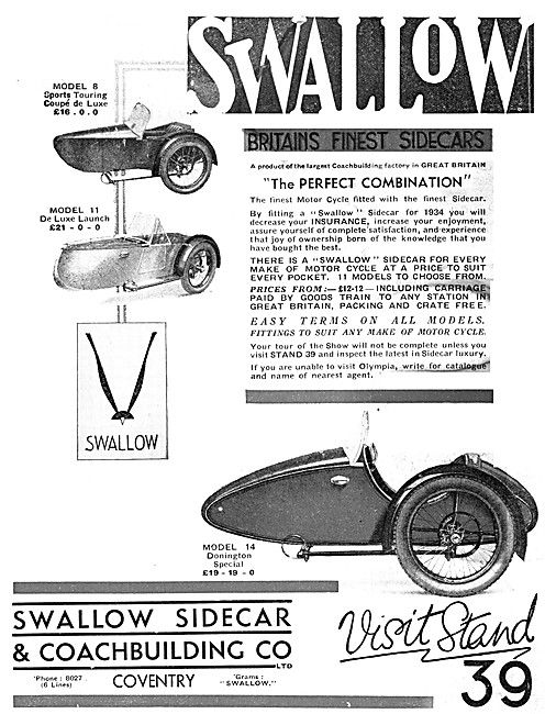 Swallow Model 8 Sidecar - Swallow Model 11 De Luxe Launch Sidecar