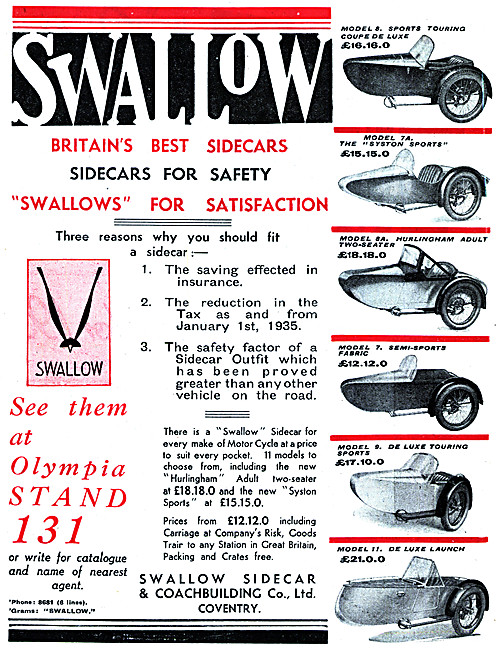 The Full Range Of Swallow Sidecars For 1934                      