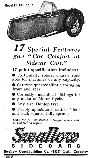 1937 Swallow Model 11 Sidecars                                   