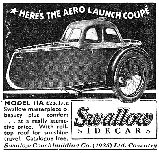 1937 Swallow Model 11A Aero Launch Coupe Sidecar                 