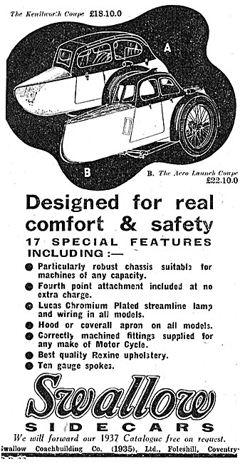 1937 Swallow Kenilworth Coupe Sidecar                            