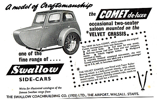 1953 Swallow Comet de-Luxe Sidecar                               