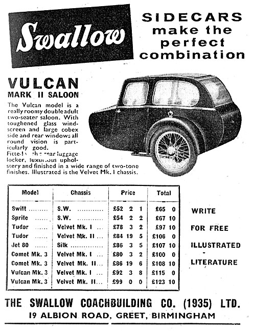1958 Swallow Vulcan Mark II Sidecar                              