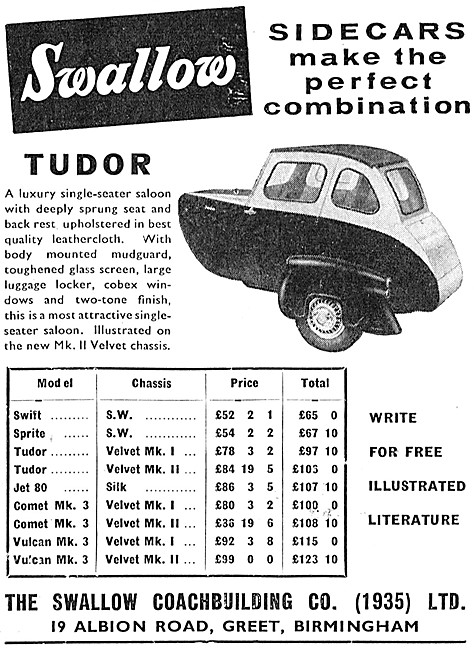 1958 Swallow Tudor Sidecar                                       