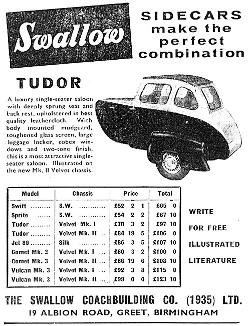 1959 Swallow Tudor Sidecar                                       