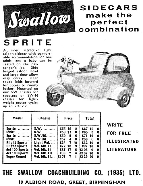 1961 Swallow Sprite Scooter Sidecar                              