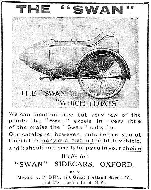 Swan Sidecars. Oxford. 1914 Swan Floating Sidecar                