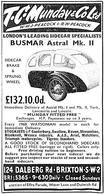 T.C.Munday Sidecar Specialists Brixton - Busmar Astral Mk II     