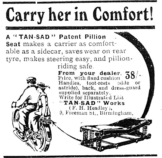 Tan-Sad Patent Motor Cycle Pillion Seat                          
