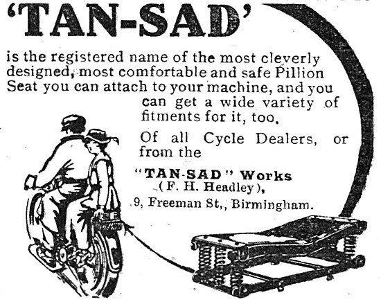 Tan-Sad Side-Saddle Motor Cycle Pillion Seats 1920 Advert        