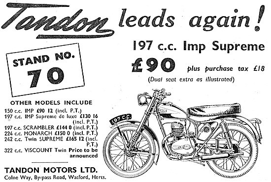 1954 Tandon Imp - Tandon Monarch - Tandon Viscount Motorcycles   