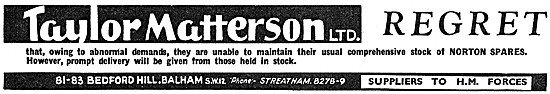 Taylor Matterson Motor Cycle Sales & Service 1942                