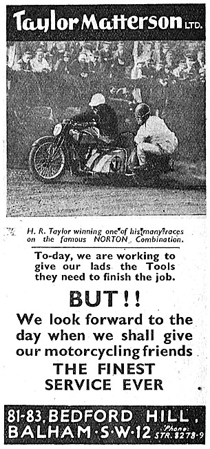 Taylor Matterson Motor Cycle Sales & Service 1943 Advert         