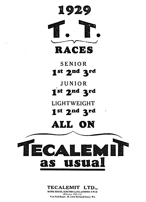 Tecalemit Motor Cycle Lubrication Equipment  1929 Advert         