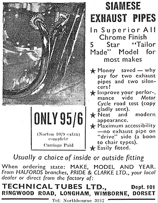 Technical Tubes Siamese Exhaust Pipes 1966 Advert                