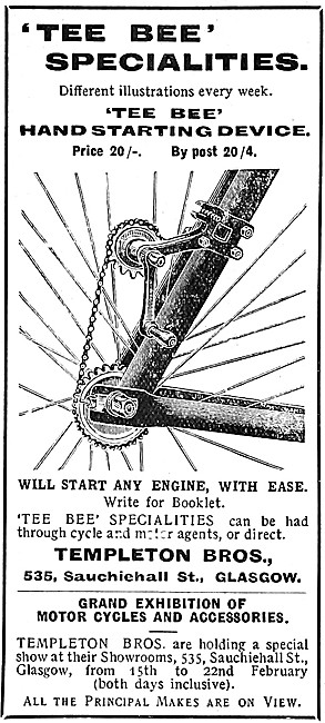 Templeton Tee Bee Motor Cycle Hand Starting Device 1908          