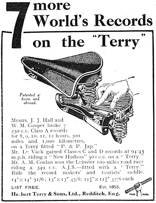 Terrys Motor Cycle Spring Saddle 1926 Advert                     