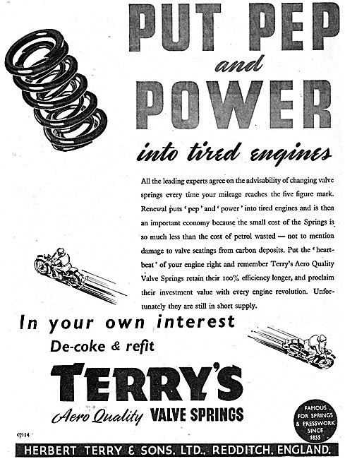 Terrys Aero Quality Valve Springs 1946 Advert                    