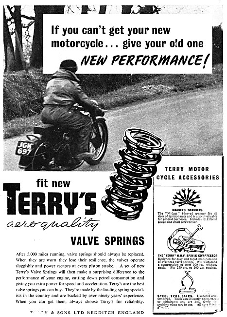 Terrys Aero Quality Valve Springs 1949 Advert                    
