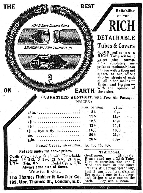 Thames Rubber Rich Motor Cycle Tyres & Inner Tubes               