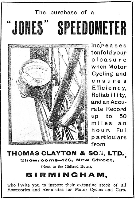 Thomas Clayton Parts Stockists.. Jones Motor Cycle Speedometer   