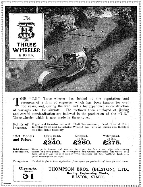 Thompson Brothers T.B.Three-Wheeler - 1920 T.B.Tricar            