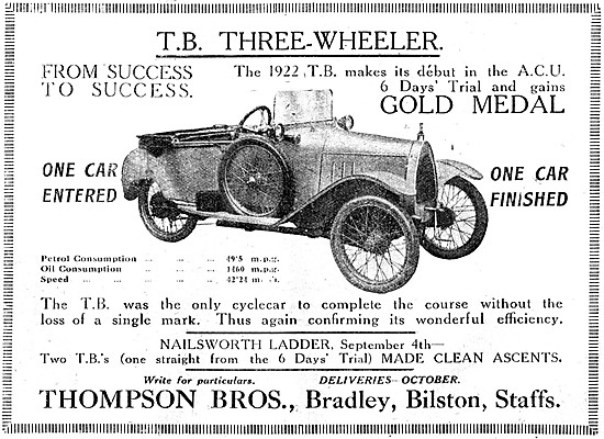 Thompson Brothers T.B.Three-Wheeler - 1921 T.B.Tricar            