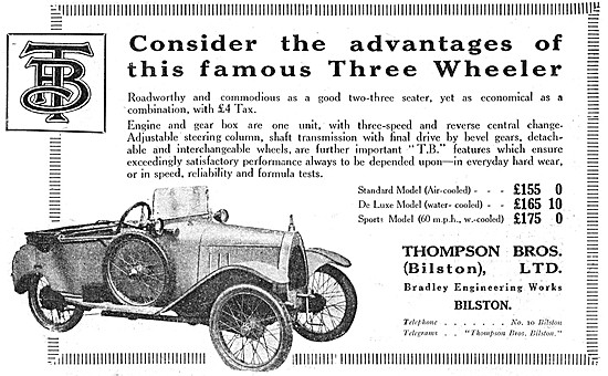 Thompson Brothers T.B.Three-Wheeler Cars - 1923 T.B.Tricars      
