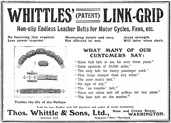 Whittles Patent Link-Grip Motor Cycle Belts                      