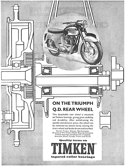 British Timken Tapered Roller Bearings For Motor Cycles 1962     