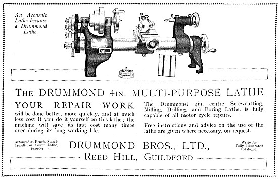Drummond Multi Purpose Lathe 1920 Advert                         